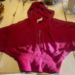 Vintage/Y2K Red, Ribbed & Cropped Zip Up‎ Hoodie